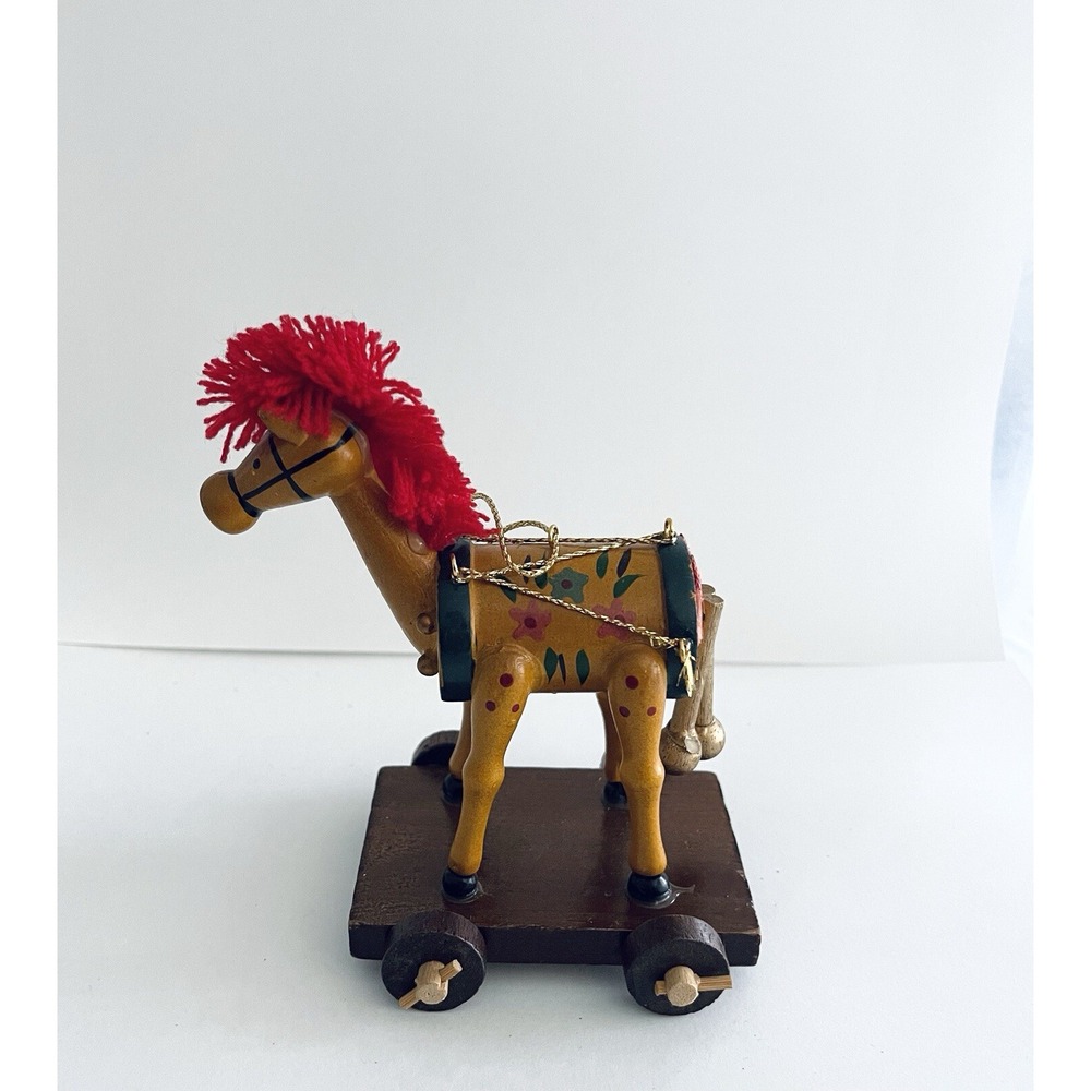 Vintage CHRISTMAS Rocking Horse ORNAMENT Wood Painted - Picture 3 of 5